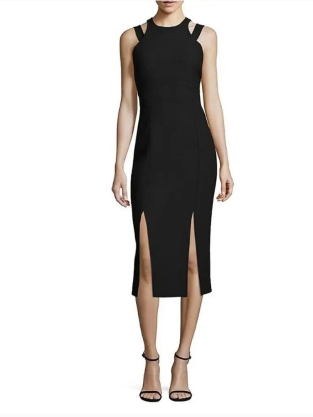 Cinq a Sept Henriette Black Bodycon Sleeveless Side Slit Midi Cocktail Dress 4